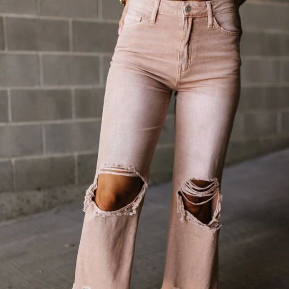 VERVET BY FLYING MONKEY Denim - Vervet Vintage Crop Flare in Misty Rose